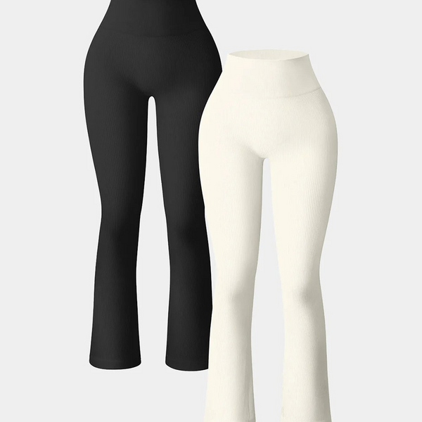 2 Piece High Waist Ribbed Bell Bottom Yoga Leggings