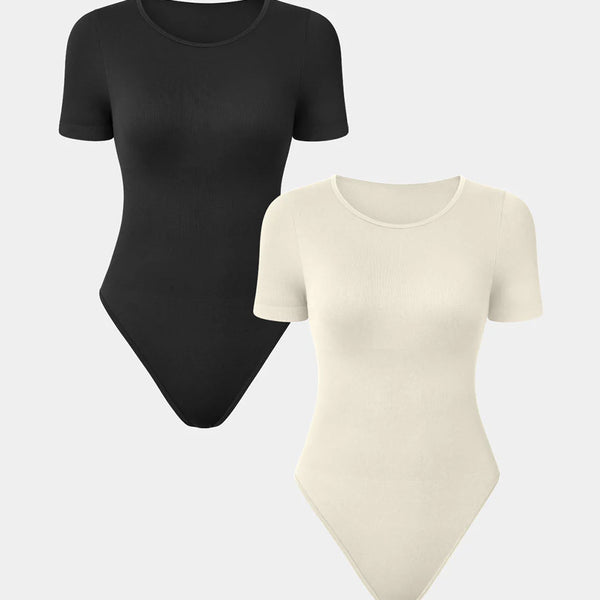 2 Piece Sexy Ribbed Short Sleeve Bodysuit