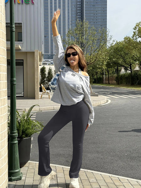 2 Piece High Waist Ribbed Bell Bottom Yoga Leggings