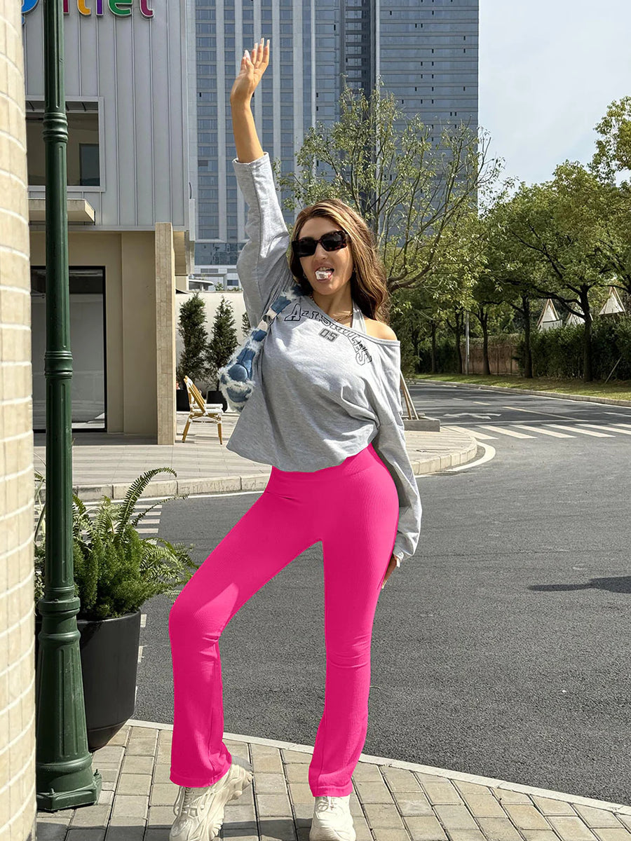 2 Piece High Waist Ribbed Bell Bottom Yoga Leggings