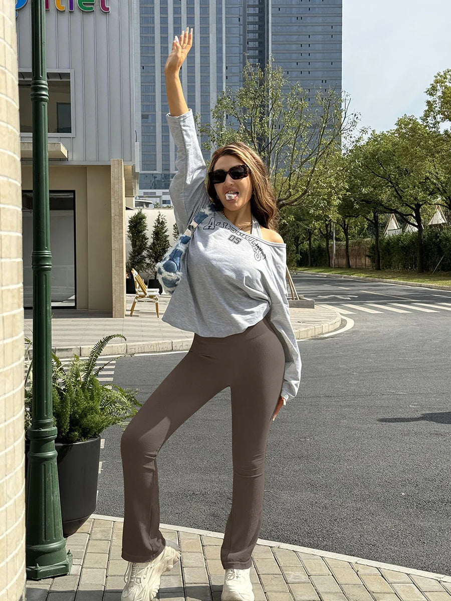 2 Piece High Waist Ribbed Bell Bottom Yoga Leggings