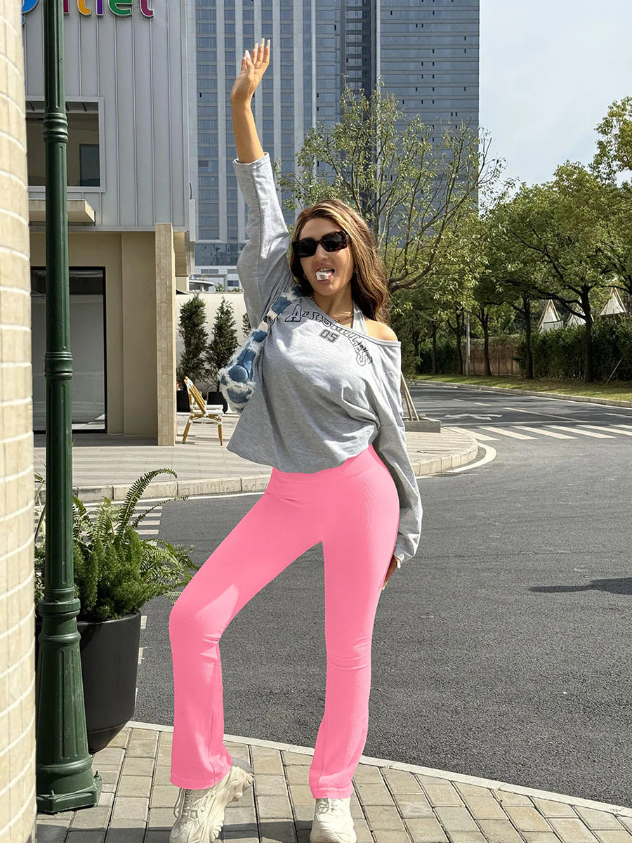 2 Piece High Waist Ribbed Bell Bottom Yoga Leggings