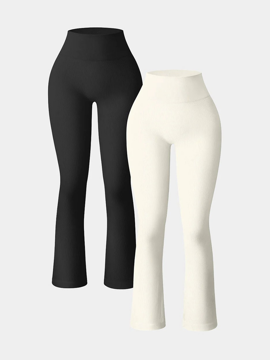 2 Piece High Waist Ribbed Bell Bottom Yoga Leggings