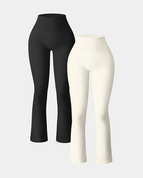 2 Piece High Waist Ribbed Bell Bottom Yoga Leggings
