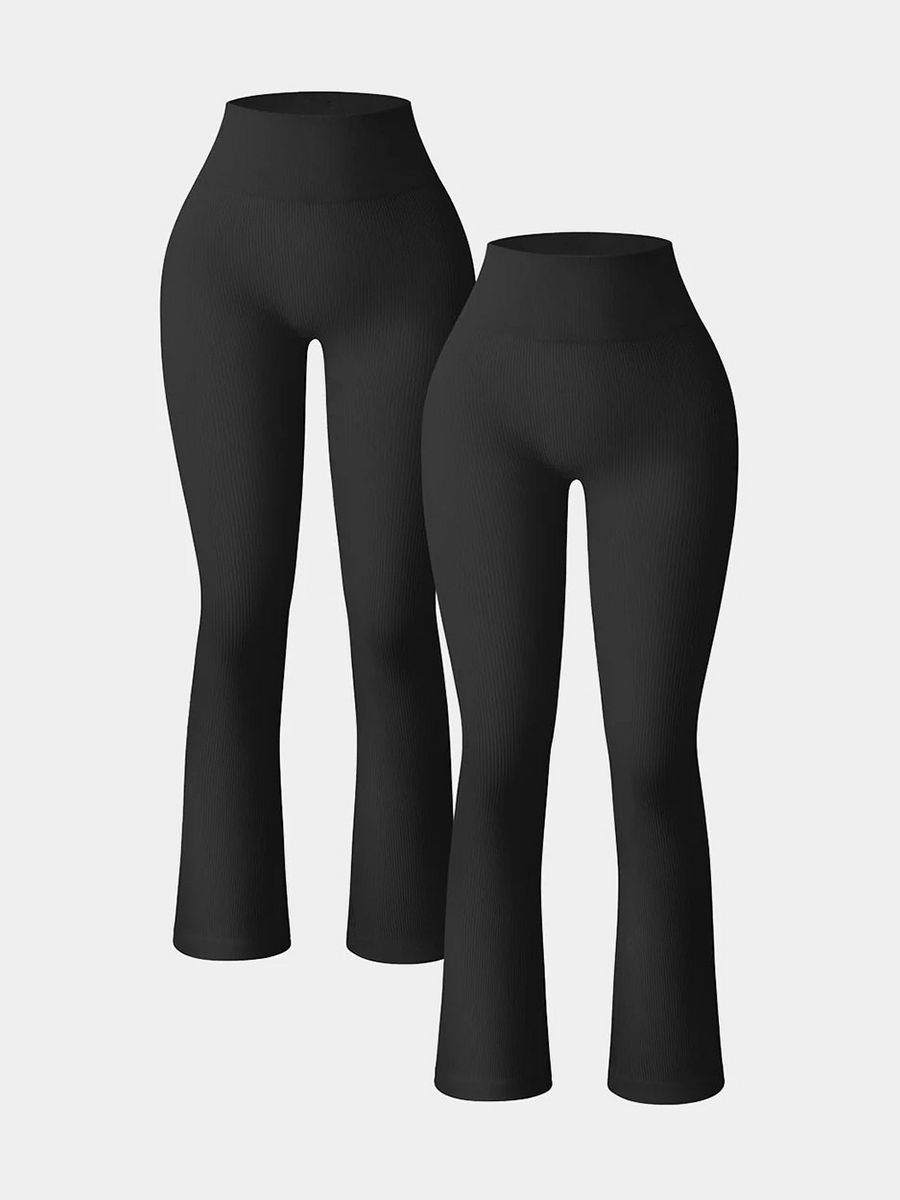 2 Piece High Waist Ribbed Bell Bottom Yoga Leggings