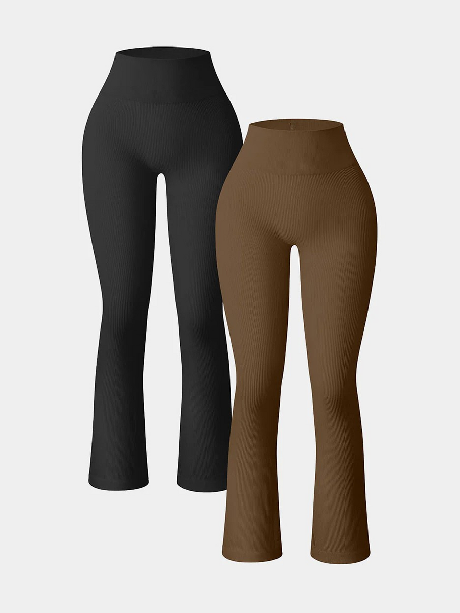2 Piece High Waist Ribbed Bell Bottom Yoga Leggings