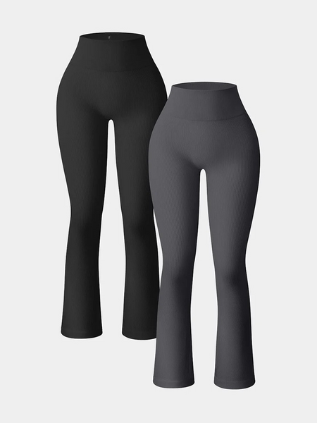 2 Piece High Waist Ribbed Bell Bottom Yoga Leggings