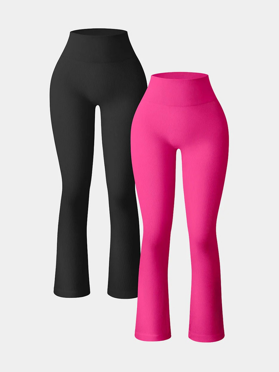 2 Piece High Waist Ribbed Bell Bottom Yoga Leggings