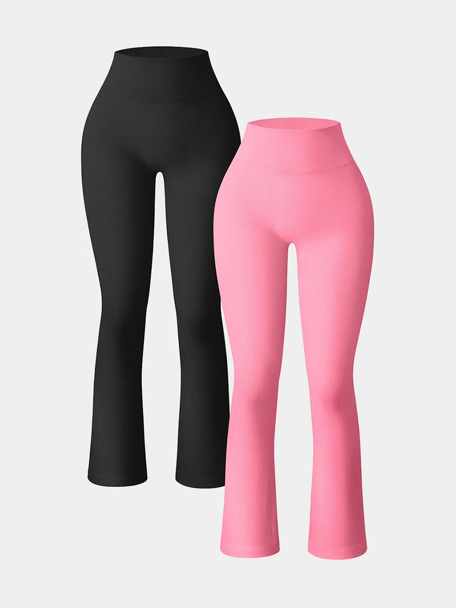2 Piece High Waist Ribbed Bell Bottom Yoga Leggings