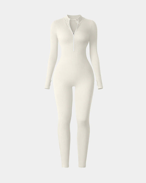 Modern Ribbed Zip Front Romper