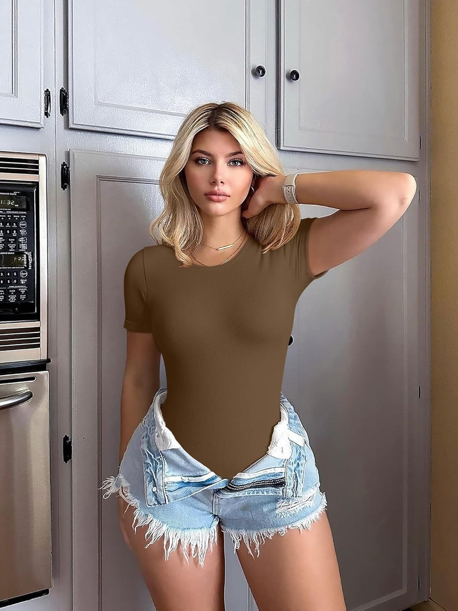 2 Piece Sexy Ribbed Short Sleeve Bodysuit