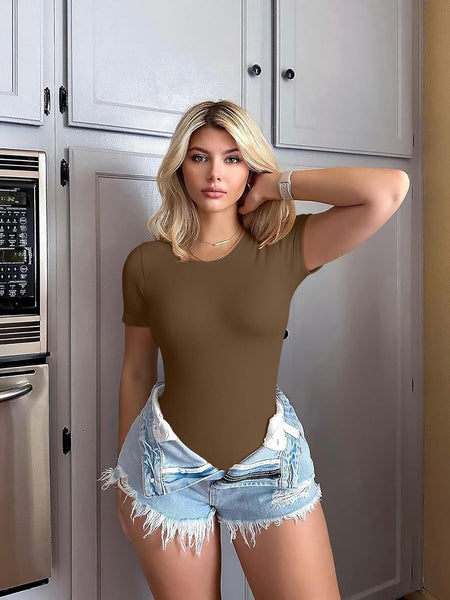 2 Piece Sexy Ribbed Short Sleeve Bodysuit