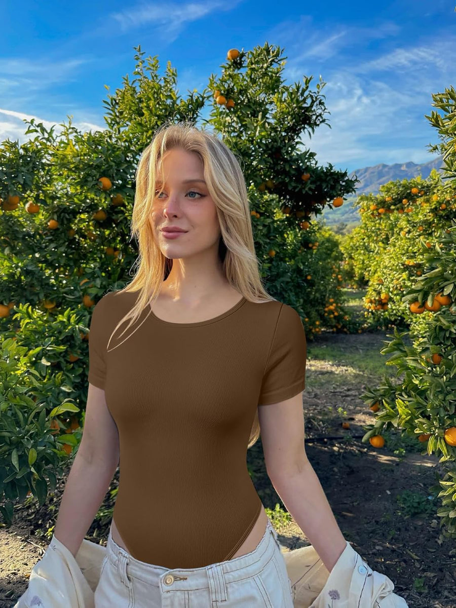2 Piece Sexy Ribbed Short Sleeve Bodysuit