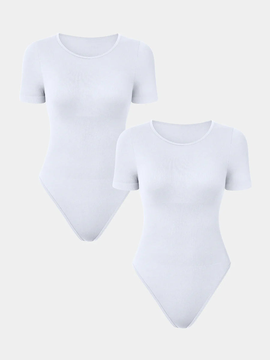 2 Piece Sexy Ribbed Short Sleeve Bodysuit