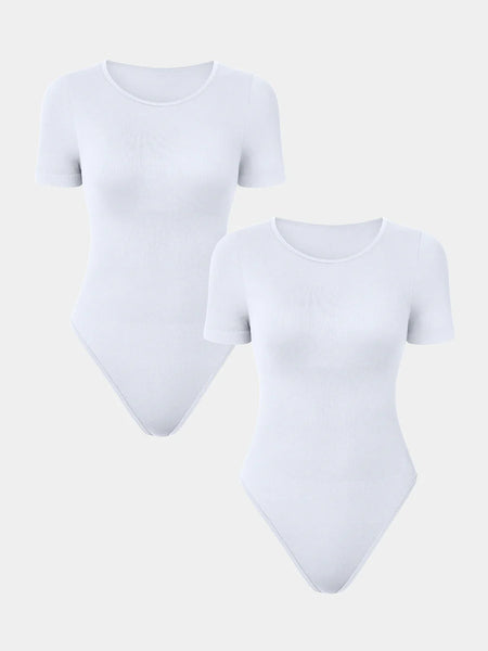 2 Piece Sexy Ribbed Short Sleeve Bodysuit