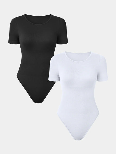 2 Piece Sexy Ribbed Short Sleeve Bodysuit