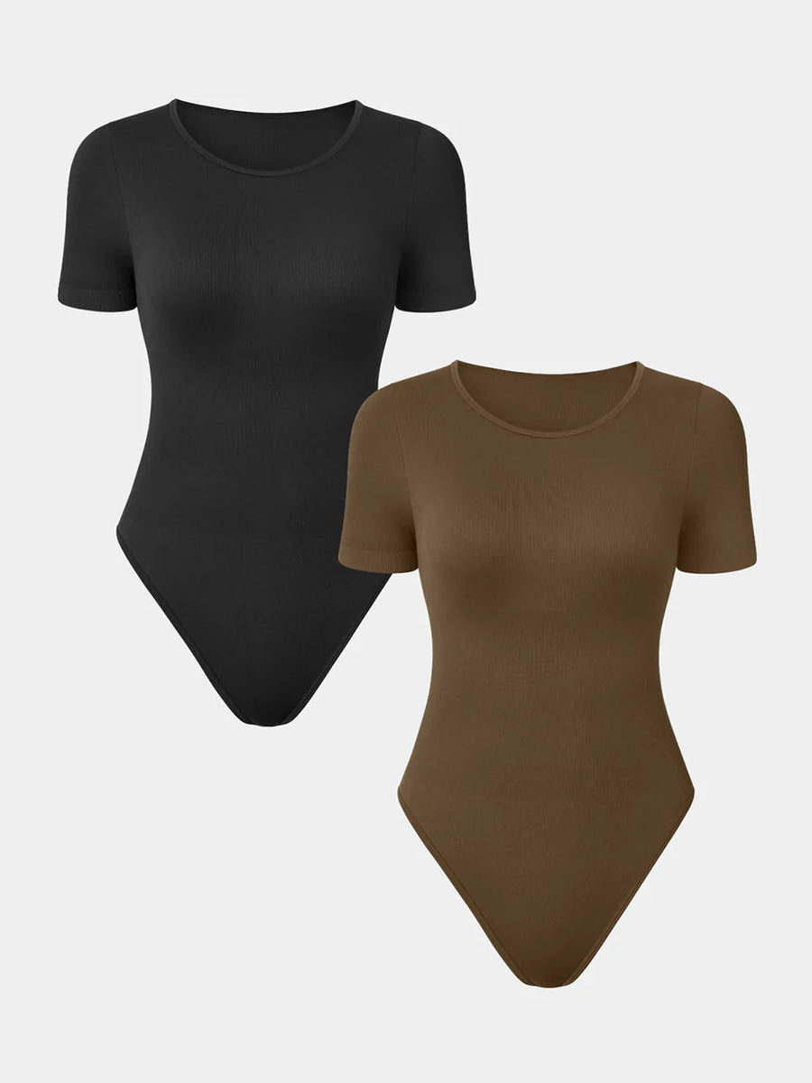 2 Piece Sexy Ribbed Short Sleeve Bodysuit