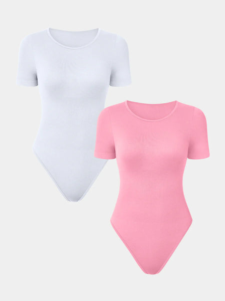 2 Piece Sexy Ribbed Short Sleeve Bodysuit