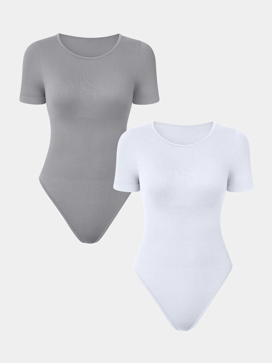 2 Piece Sexy Ribbed Short Sleeve Bodysuit