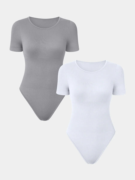 2 Piece Sexy Ribbed Short Sleeve Bodysuit