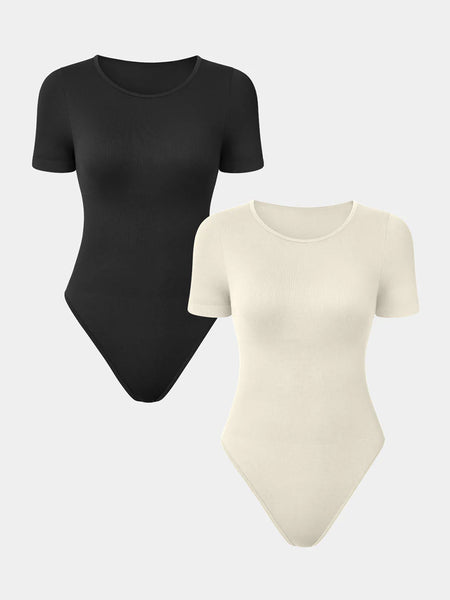 2 Piece Sexy Ribbed Short Sleeve Bodysuit