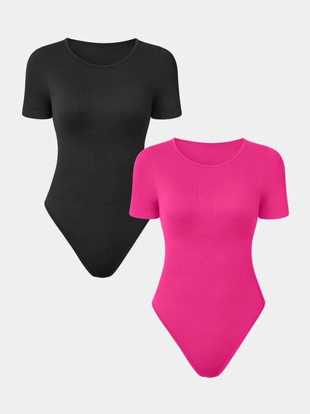 2 Piece Sexy Ribbed Short Sleeve Bodysuit
