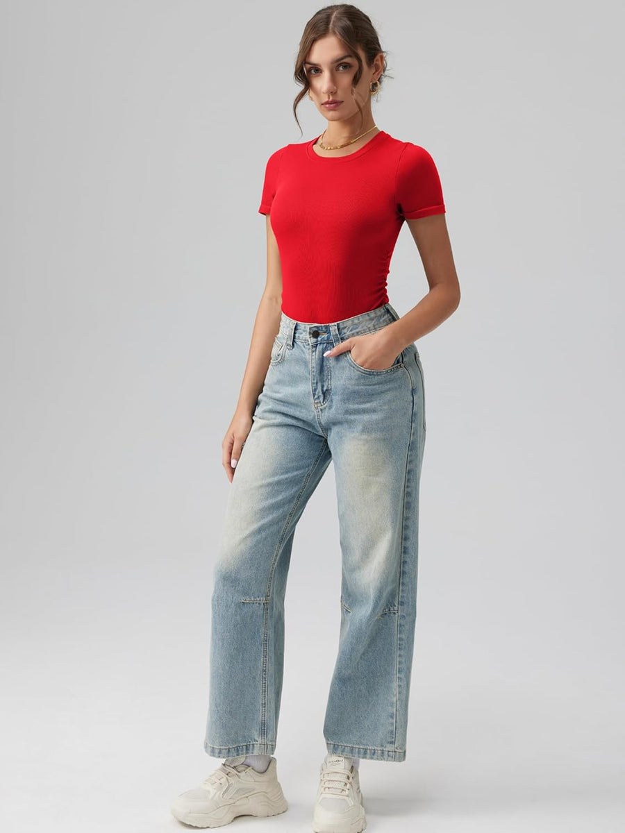 Ruched Stretch Short Sleeve Bodysuit