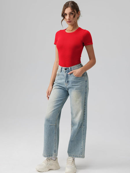 Ruched Stretch Short Sleeve Bodysuit