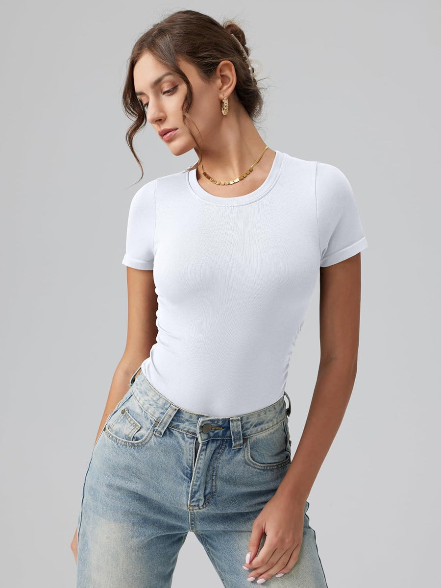 Ruched Stretch Short Sleeve Bodysuit