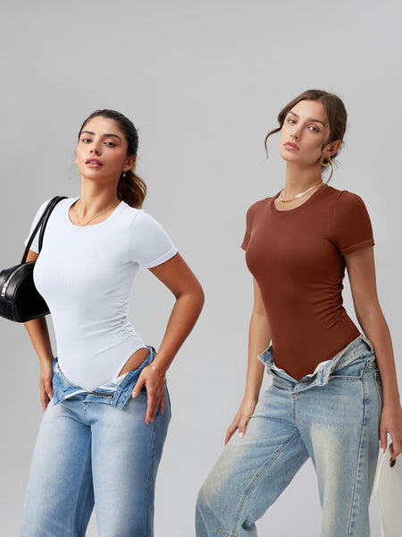 Ruched Stretch Short Sleeve Bodysuit