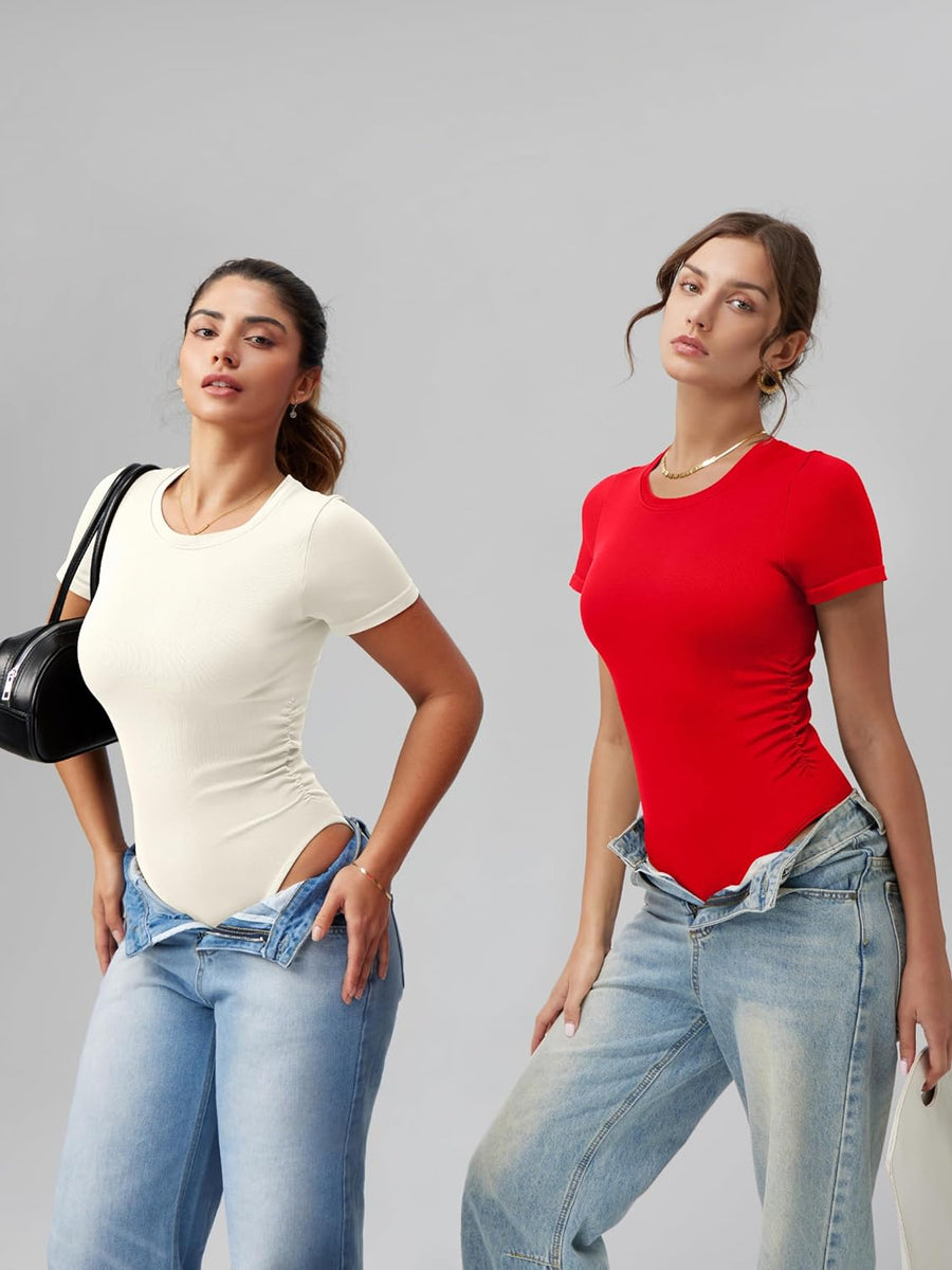 Ruched Stretch Short Sleeve Bodysuit
