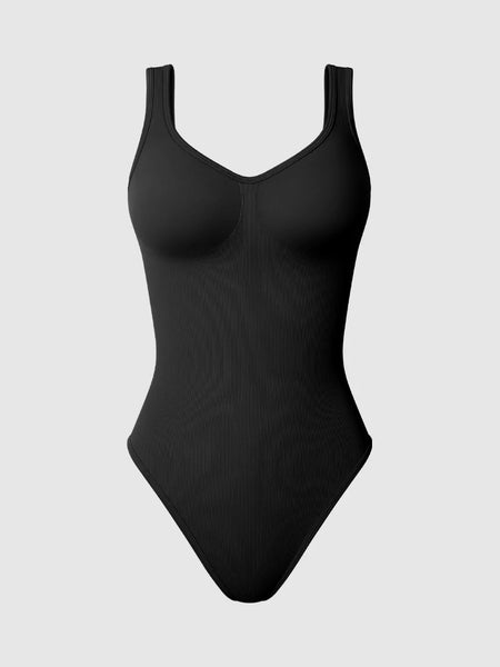 Sleek Ribbed Bodysuit & Shaping Shorts Set