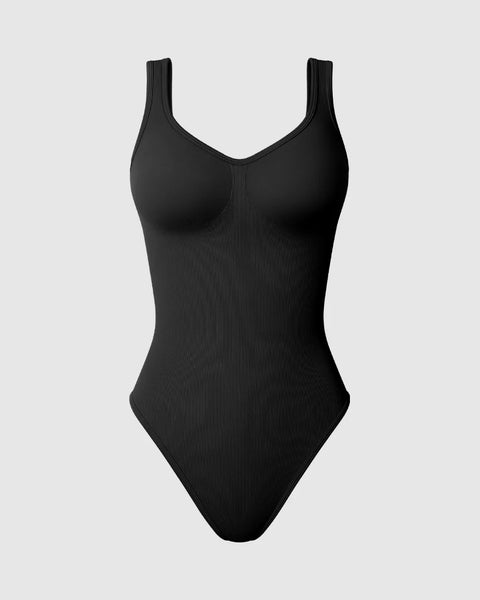 Sleek Ribbed Bodysuit & Shaping Shorts Set