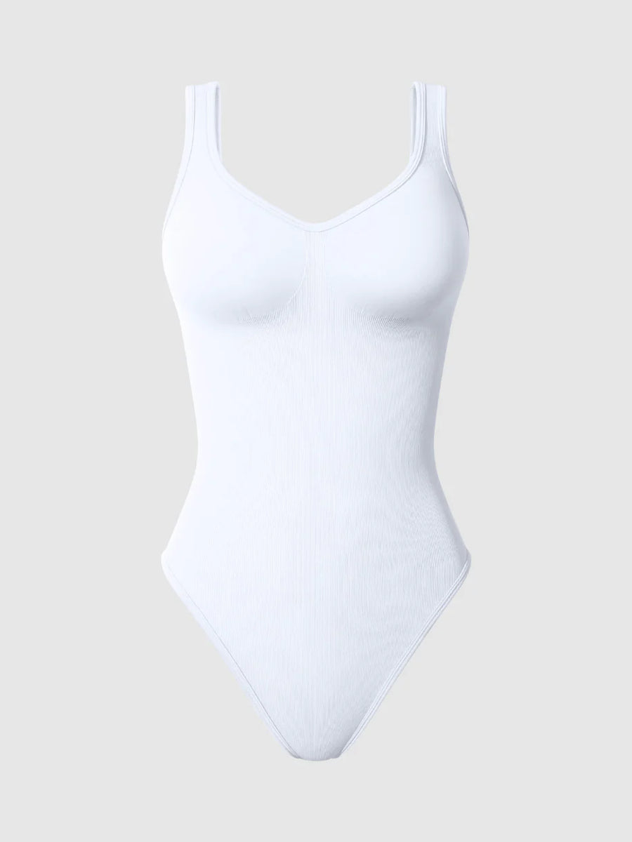 Sleek Ribbed Bodysuit & Shaping Shorts Set