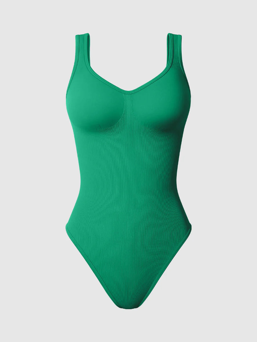Sleek Ribbed Bodysuit & Shaping Shorts Set