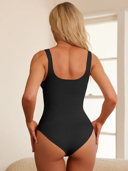 Sleek Ribbed Bodysuit & Shaping Shorts Set