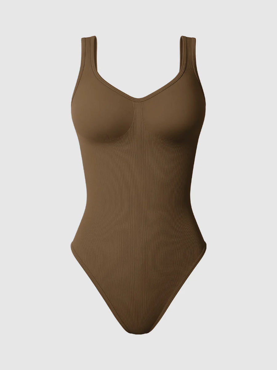 Sleek Ribbed Bodysuit & Shaping Shorts Set